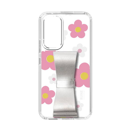 Slim Protection Case - STAND & RING RIBBON Silver［ Rune Naito - RUNE Flower - Pink ］