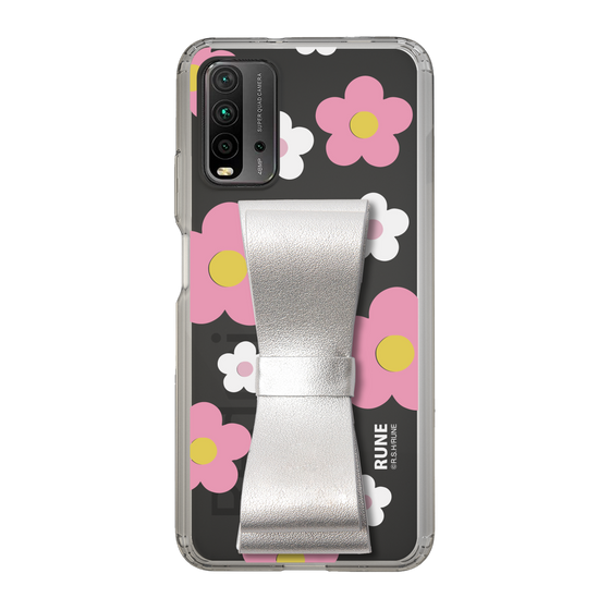Slim Protection Case - STAND & RING RIBBON Silver［ Rune Naito - RUNE Flower - Pink ］