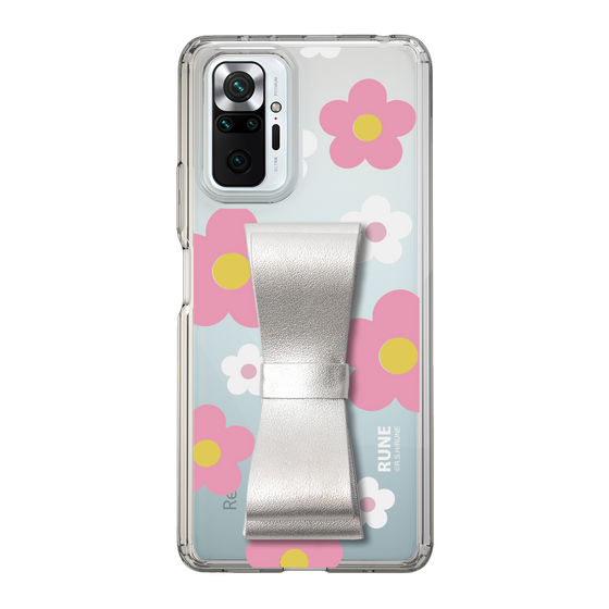 Slim Protection Case - STAND & RING RIBBON Silver［ Rune Naito - RUNE Flower - Pink ］