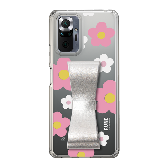 Slim Protection Case - STAND & RING RIBBON Silver［ Rune Naito - RUNE Flower - Pink ］