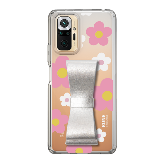 Slim Protection Case - STAND & RING RIBBON Silver［ Rune Naito - RUNE Flower - Pink ］