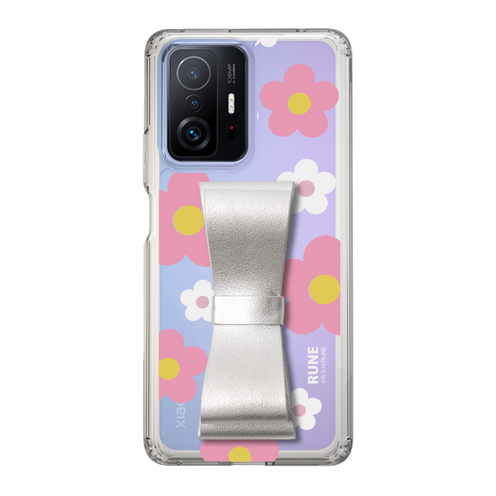 Slim Protection Case - STAND & RING RIBBON Silver［ Rune Naito - RUNE Flower - Pink ］