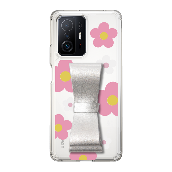 Slim Protection Case - STAND & RING RIBBON Silver［ Rune Naito - RUNE Flower - Pink ］