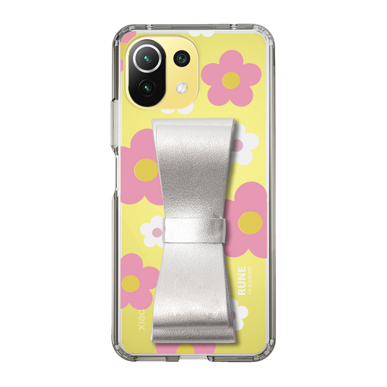 Slim Protection Case - STAND & RING RIBBON Silver［ Rune Naito - RUNE Flower - Pink ］