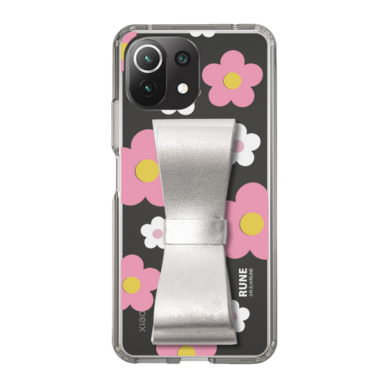 Slim Protection Case - STAND & RING RIBBON Silver［ Rune Naito - RUNE Flower - Pink ］