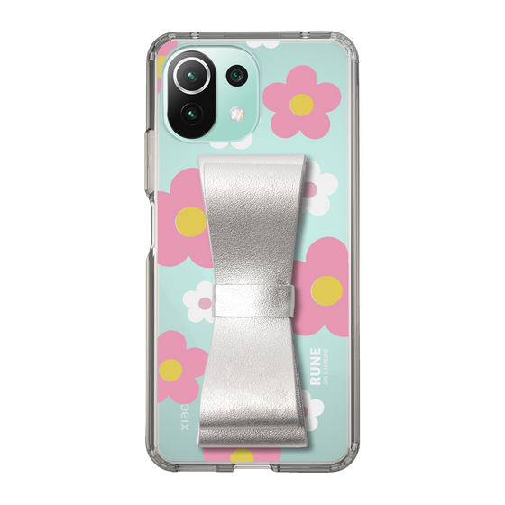 Slim Protection Case - STAND & RING RIBBON Silver［ Rune Naito - RUNE Flower - Pink ］