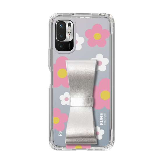 Slim Protection Case - STAND & RING RIBBON Silver［ Rune Naito - RUNE Flower - Pink ］