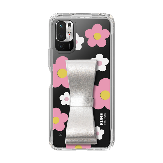 Slim Protection Case - STAND & RING RIBBON Silver［ Rune Naito - RUNE Flower - Pink ］