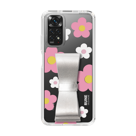Slim Protection Case - STAND & RING RIBBON Silver［ Rune Naito - RUNE Flower - Pink ］