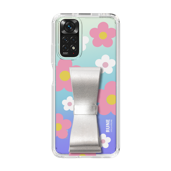 Slim Protection Case - STAND & RING RIBBON Silver［ Rune Naito - RUNE Flower - Pink ］