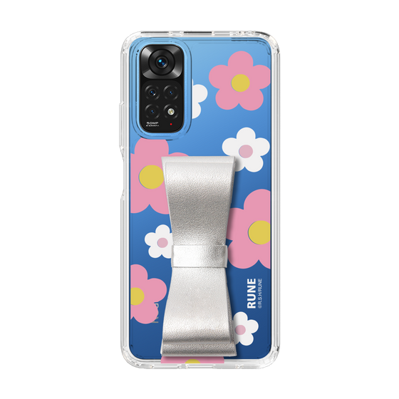 Slim Protection Case - STAND & RING RIBBON Silver［ Rune Naito - RUNE Flower - Pink ］