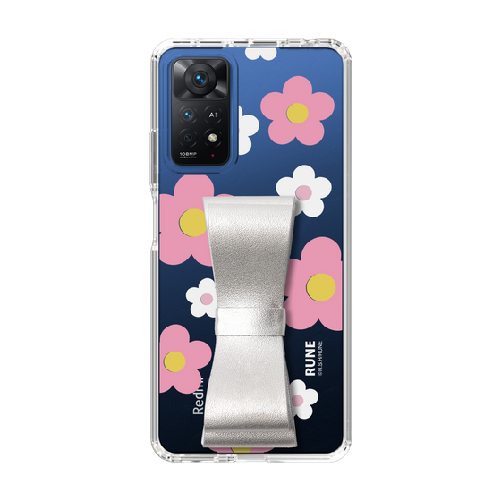 Slim Protection Case - STAND & RING RIBBON Silver［ Rune Naito - RUNE Flower - Pink ］