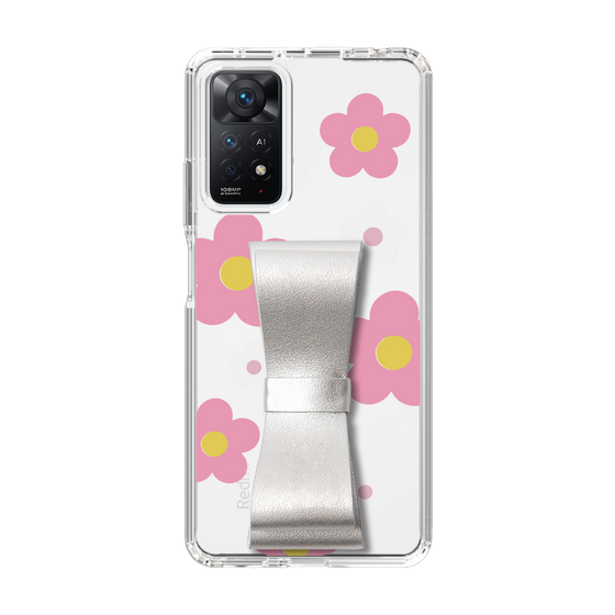 Slim Protection Case - STAND & RING RIBBON Silver［ Rune Naito - RUNE Flower - Pink ］
