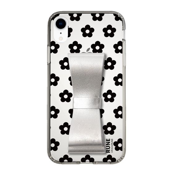 Slim Protection Case - STAND & RING RIBBON Silver［ Rune Naito - RUNE Flower - Black ］