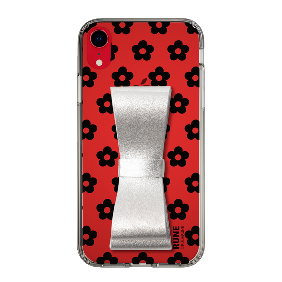 Slim Protection Case - STAND & RING RIBBON Silver［ Rune Naito - RUNE Flower - Black ］