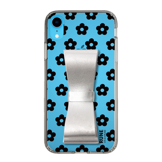 Slim Protection Case - STAND & RING RIBBON Silver［ Rune Naito - RUNE Flower - Black ］