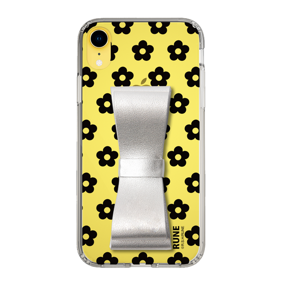 Slim Protection Case - STAND & RING RIBBON Silver［ Rune Naito - RUNE Flower - Black ］