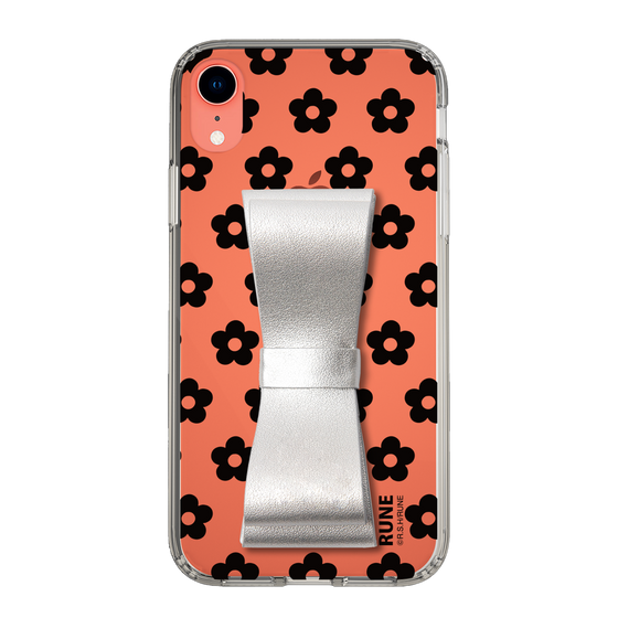 Slim Protection Case - STAND & RING RIBBON Silver［ Rune Naito - RUNE Flower - Black ］