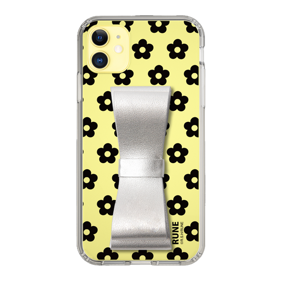 Slim Protection Case - STAND & RING RIBBON Silver［ Rune Naito - RUNE Flower - Black ］