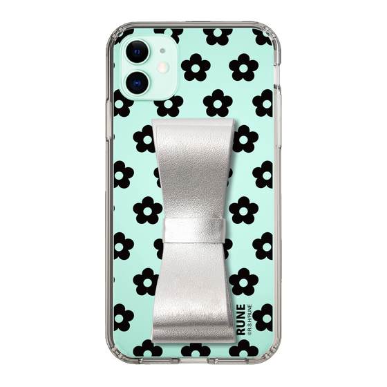 Slim Protection Case - STAND & RING RIBBON Silver［ Rune Naito - RUNE Flower - Black ］