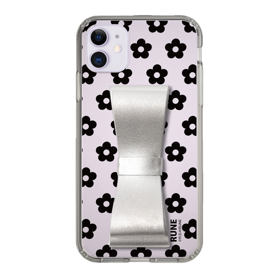 Slim Protection Case - STAND & RING RIBBON Silver［ Rune Naito - RUNE Flower - Black ］