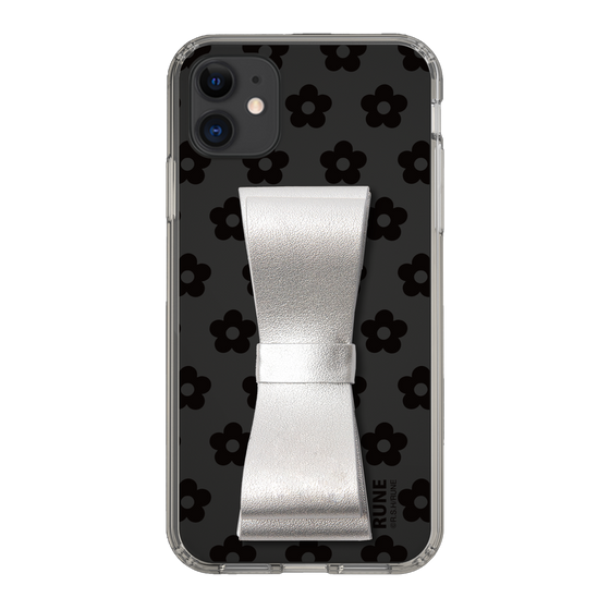 Slim Protection Case - STAND & RING RIBBON Silver［ Rune Naito - RUNE Flower - Black ］