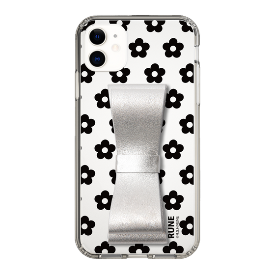 Slim Protection Case - STAND & RING RIBBON Silver［ Rune Naito - RUNE Flower - Black ］