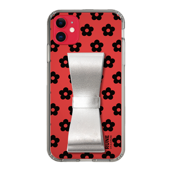 Slim Protection Case - STAND & RING RIBBON Silver［ Rune Naito - RUNE Flower - Black ］