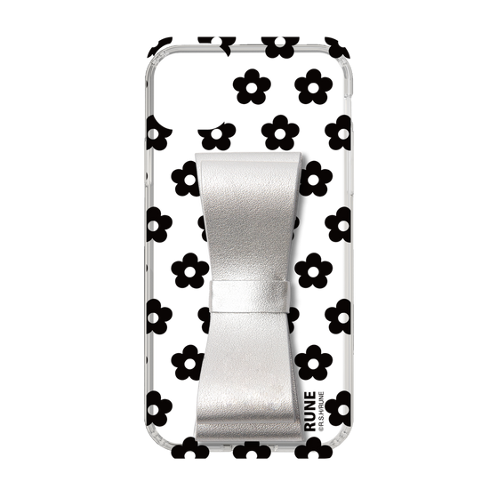 Slim Protection Case - STAND & RING RIBBON Silver［ Rune Naito - RUNE Flower - Black ］