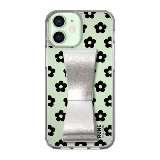 Slim Protection Case - STAND & RING RIBBON Silver［ Rune Naito - RUNE Flower - Black ］