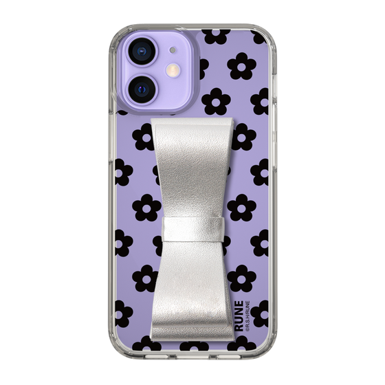 Slim Protection Case - STAND & RING RIBBON Silver［ Rune Naito - RUNE Flower - Black ］