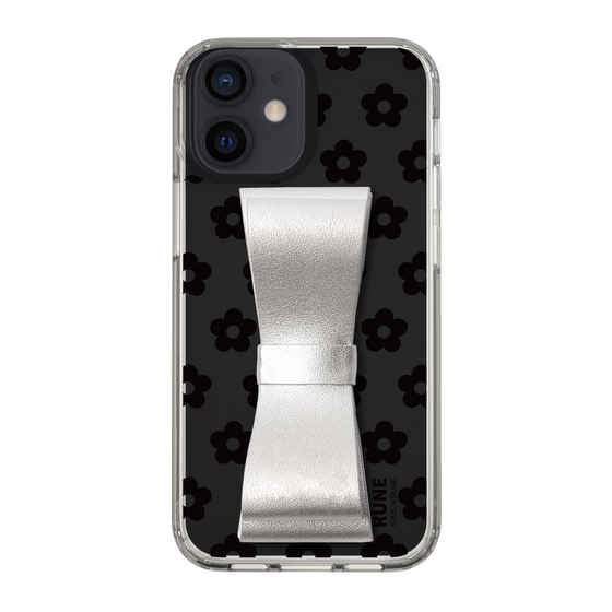 Slim Protection Case - STAND & RING RIBBON Silver［ Rune Naito - RUNE Flower - Black ］