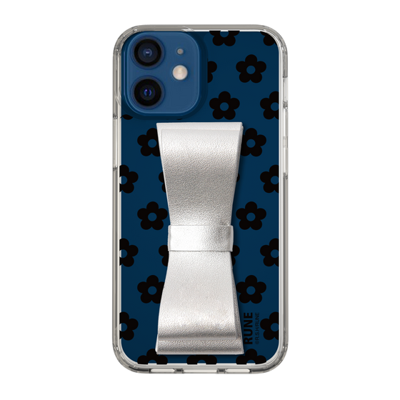 Slim Protection Case - STAND & RING RIBBON Silver［ Rune Naito - RUNE Flower - Black ］