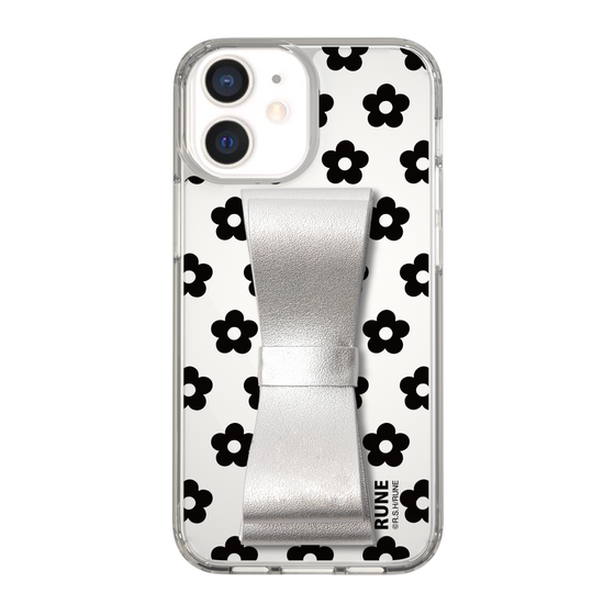 Slim Protection Case - STAND & RING RIBBON Silver［ Rune Naito - RUNE Flower - Black ］