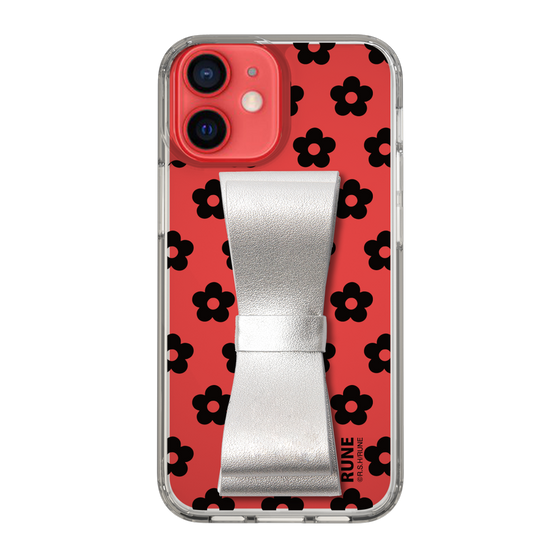 Slim Protection Case - STAND & RING RIBBON Silver［ Rune Naito - RUNE Flower - Black ］