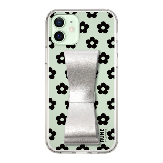 Slim Protection Case - STAND & RING RIBBON Silver［ Rune Naito - RUNE Flower - Black ］