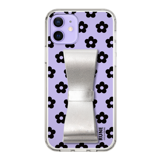Slim Protection Case - STAND & RING RIBBON Silver［ Rune Naito - RUNE Flower - Black ］
