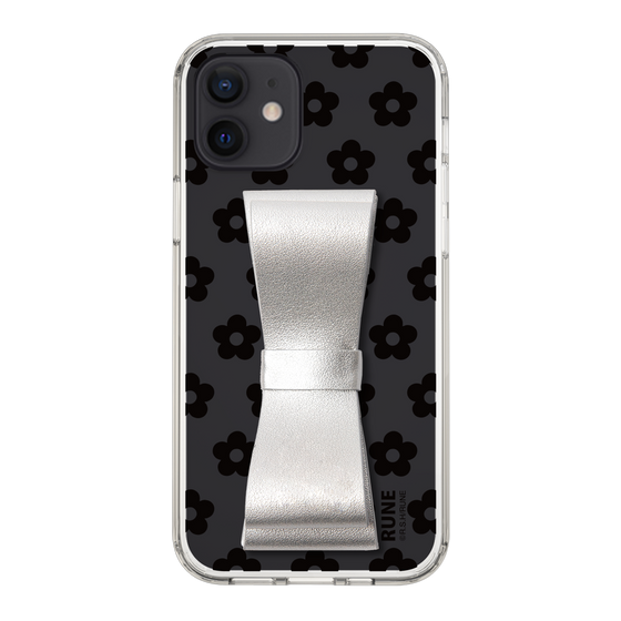 Slim Protection Case - STAND & RING RIBBON Silver［ Rune Naito - RUNE Flower - Black ］