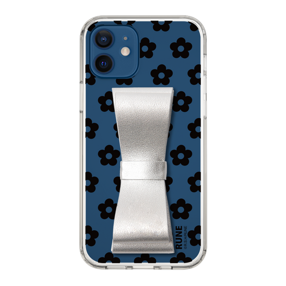 Slim Protection Case - STAND & RING RIBBON Silver［ Rune Naito - RUNE Flower - Black ］