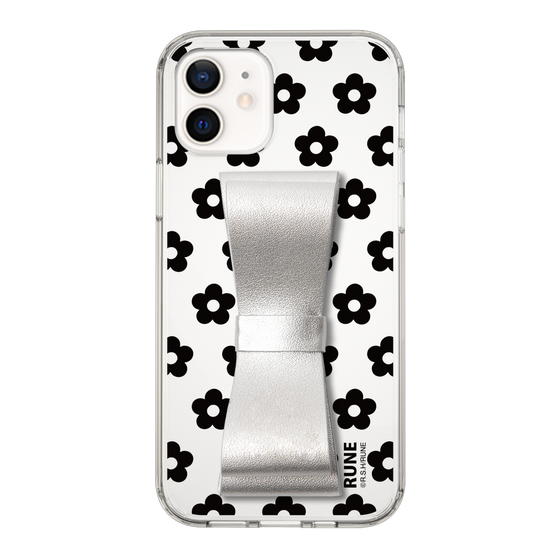 Slim Protection Case - STAND & RING RIBBON Silver［ Rune Naito - RUNE Flower - Black ］
