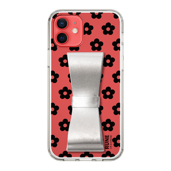 Slim Protection Case - STAND & RING RIBBON Silver［ Rune Naito - RUNE Flower - Black ］