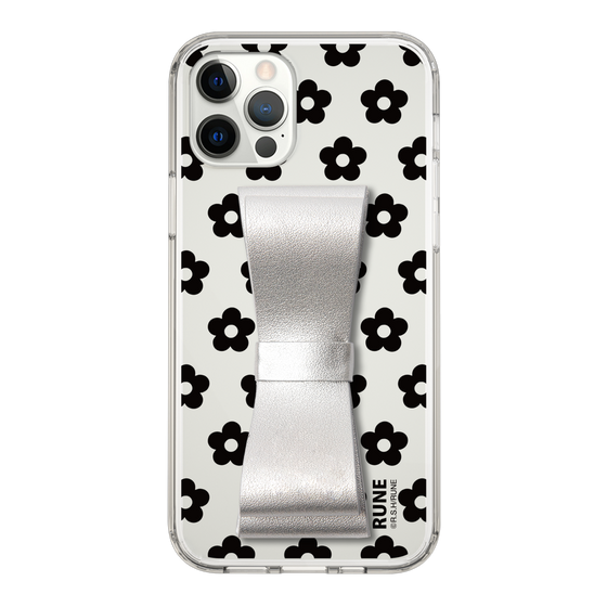 Slim Protection Case - STAND & RING RIBBON Silver［ Rune Naito - RUNE Flower - Black ］