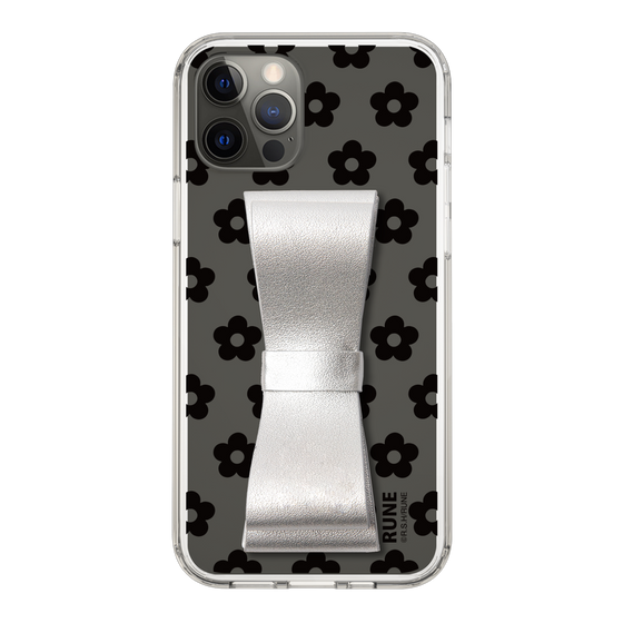Slim Protection Case - STAND & RING RIBBON Silver［ Rune Naito - RUNE Flower - Black ］