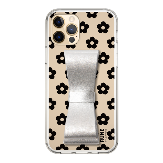 Slim Protection Case - STAND & RING RIBBON Silver［ Rune Naito - RUNE Flower - Black ］