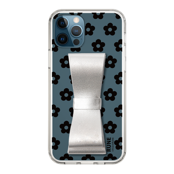 Slim Protection Case - STAND & RING RIBBON Silver［ Rune Naito - RUNE Flower - Black ］