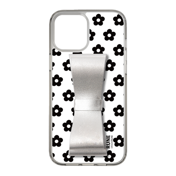Slim Protection Case - STAND & RING RIBBON Silver［ Rune Naito - RUNE Flower - Black ］