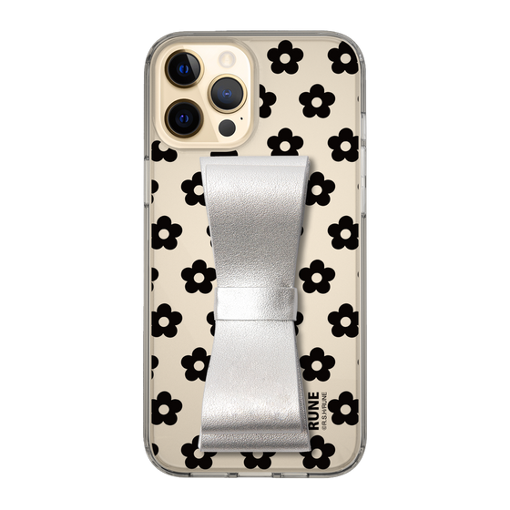 Slim Protection Case - STAND & RING RIBBON Silver［ Rune Naito - RUNE Flower - Black ］