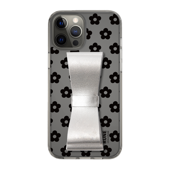 Slim Protection Case - STAND & RING RIBBON Silver［ Rune Naito - RUNE Flower - Black ］