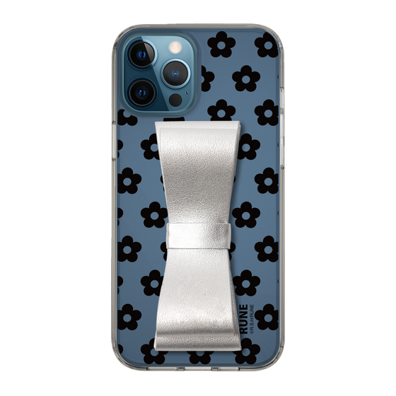 Slim Protection Case - STAND & RING RIBBON Silver［ Rune Naito - RUNE Flower - Black ］