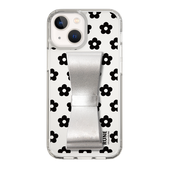 Slim Protection Case - STAND & RING RIBBON Silver［ Rune Naito - RUNE Flower - Black ］